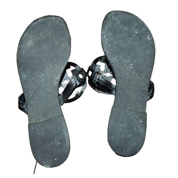 Tory Burch Miller Sandals Black Patent Leather Logo Thong Flip Flops Women Sze 9 - Picture 9 of 14